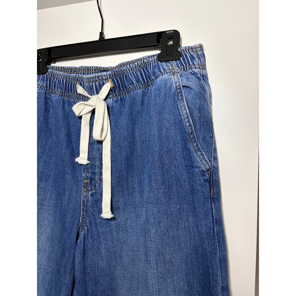 Gap High Rise Wide-Leg Denim Pants Medium Blue Drawstring Waist Relaxed Fit - Picture 2 of 4